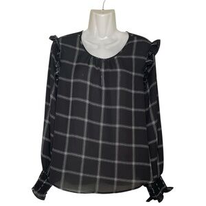 Laundry by Shelli Segal Windowpane Check Blouse sz S
